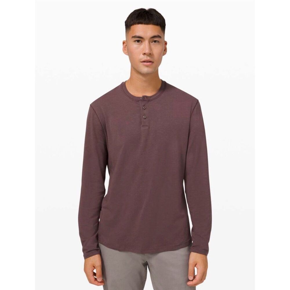 Lululemon Mens 5 Year long-sleeve Henley shirt brown L